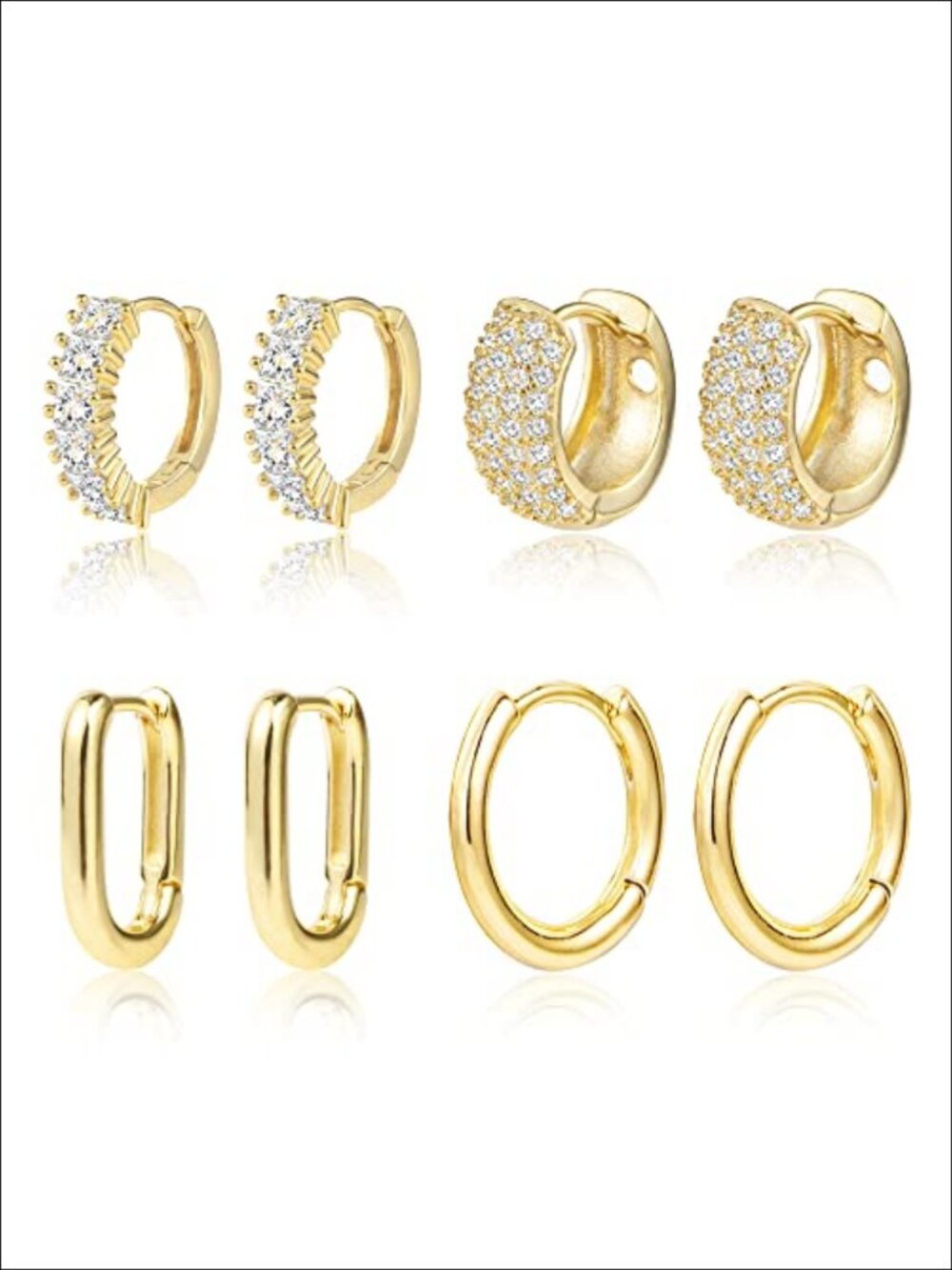 14K Gold Plated Small Hoop Earrings Set Cubic Zirconia for Women